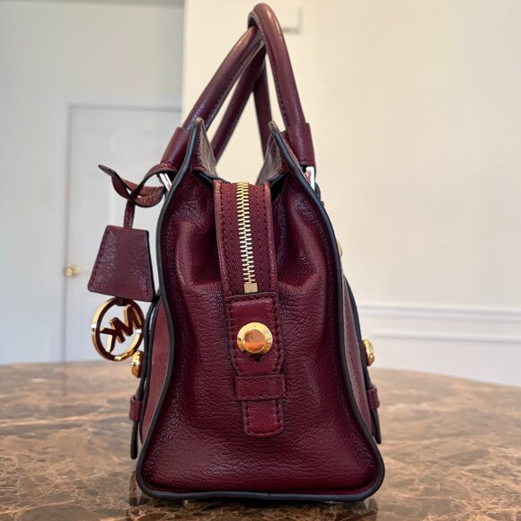 MICHAEL KORS Collins Studded Medium Leather Satchel in Merlot - Picture 4 of 14